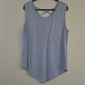 SJS Light Blue Sleeveless Tank with Rhinestone Turtle Detail